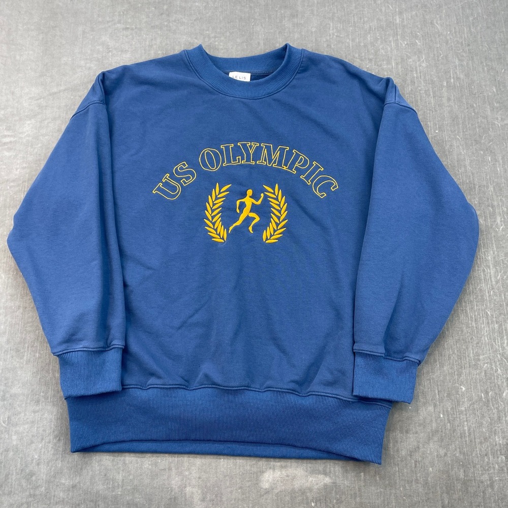 US Olympic Le Lis Mens Small Blue Sweatshirt‎ Graphic Embroidered Relaxed Fit